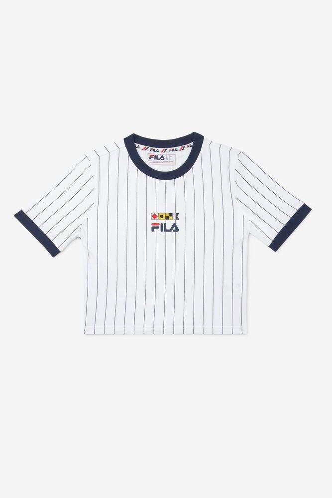 Fila Carola Cropped Ringer White T-Shirt Womens - NZ 06735-YTVL